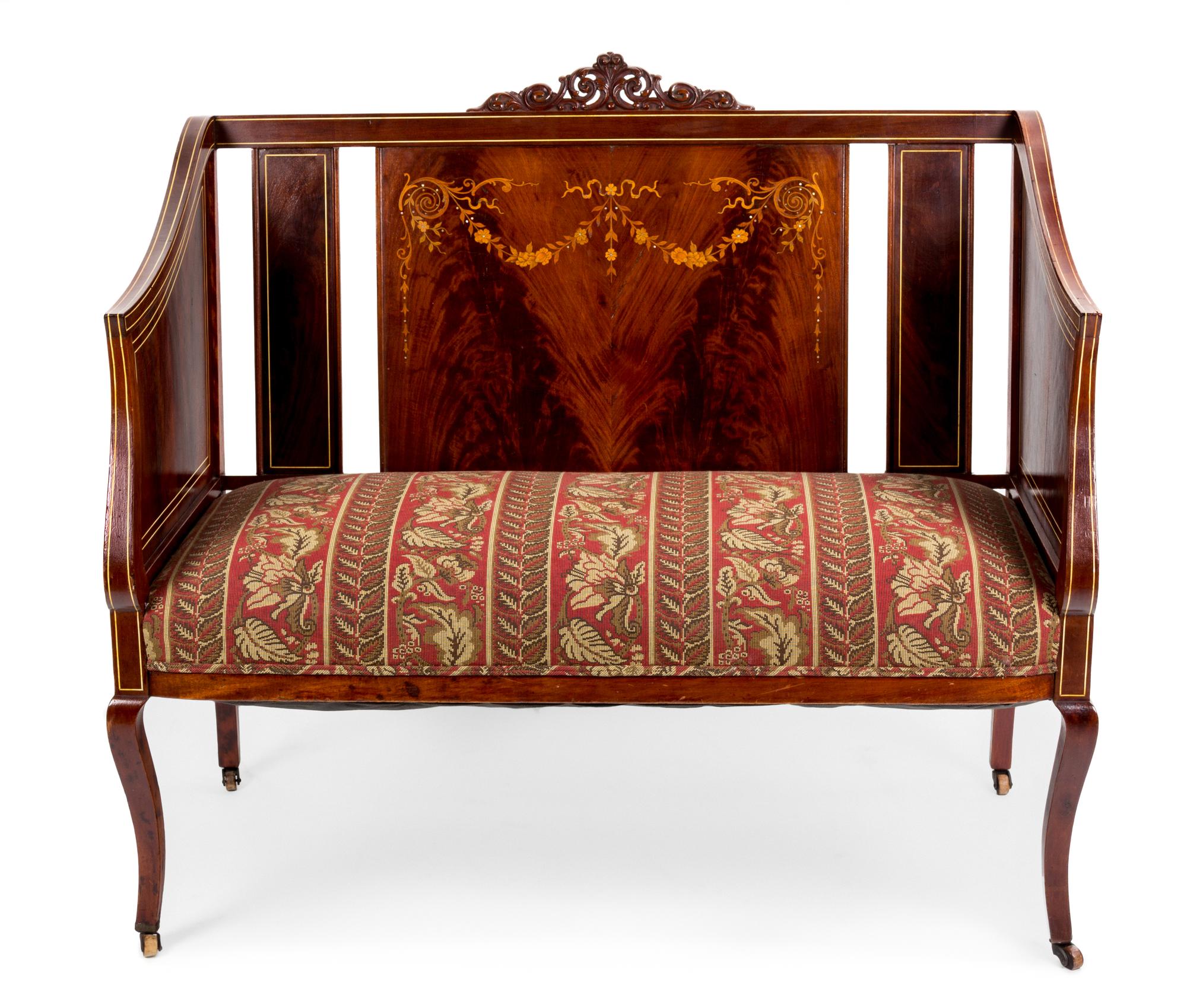 An Edwardian Marquetry Inlaid Small Settee Length 41 1/2 inches. — EARLY 20TH CENTURY