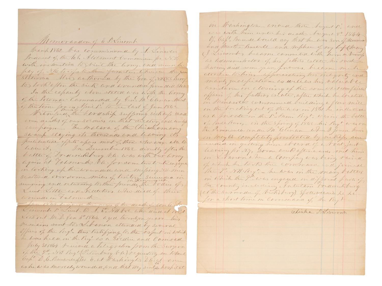 [CIVIL WAR]. New Hampshire 5th Infantry collection, identified to Charles F. Liscomb, WIA Antietam.