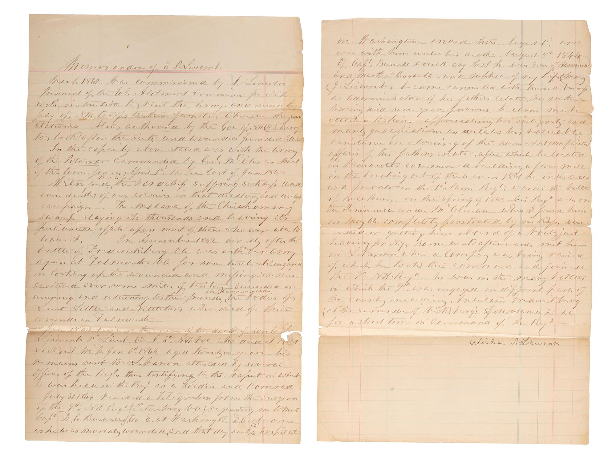 [CIVIL WAR]. New Hampshire 5th Infantry collection, identified to Charles F. Liscomb, WIA Antietam.