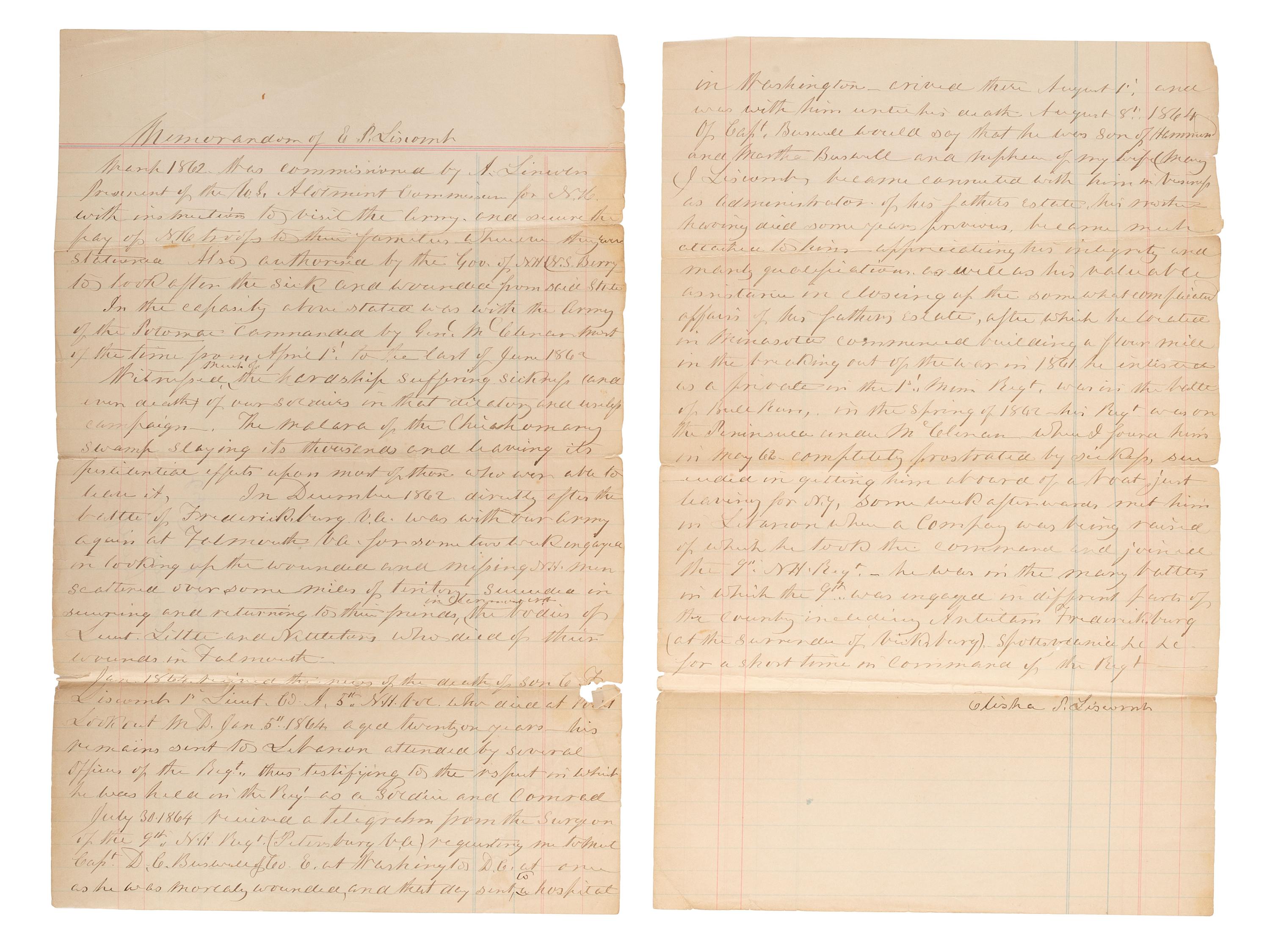 [CIVIL WAR]. New Hampshire 5th Infantry collection, identified to Charles F. Liscomb, WIA Antietam.
