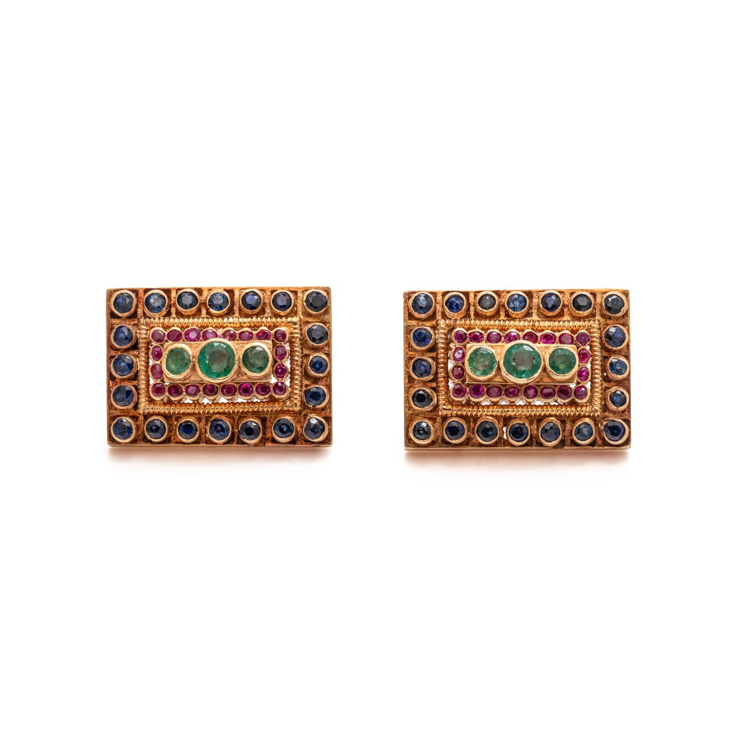 LALAOUNIS, YELLOW GOLD AND MULTIGEM CUFFLINKS