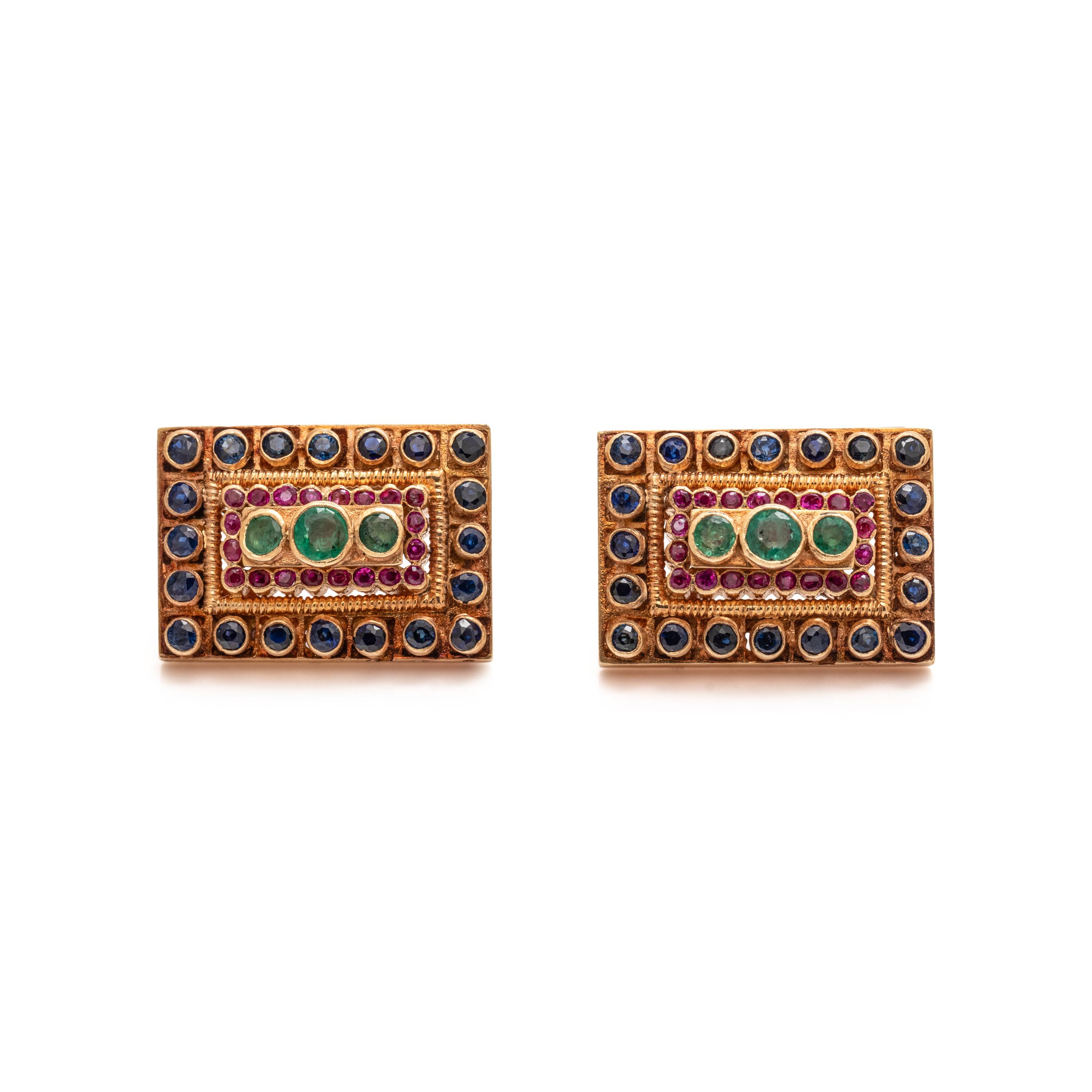 LALAOUNIS, YELLOW GOLD AND MULTIGEM CUFFLINKS