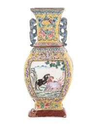 A Canton Enamel 'Horses' Wall Vase