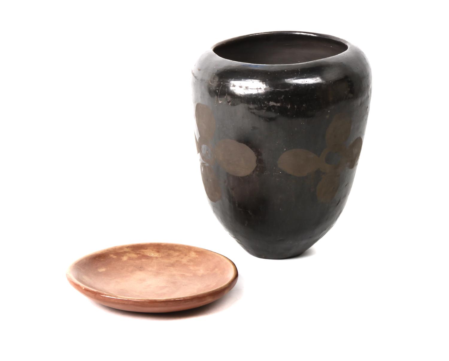 A Santa Clara Polished Blackware Vase Height of first 8 1/2 x diameter 7 inches.