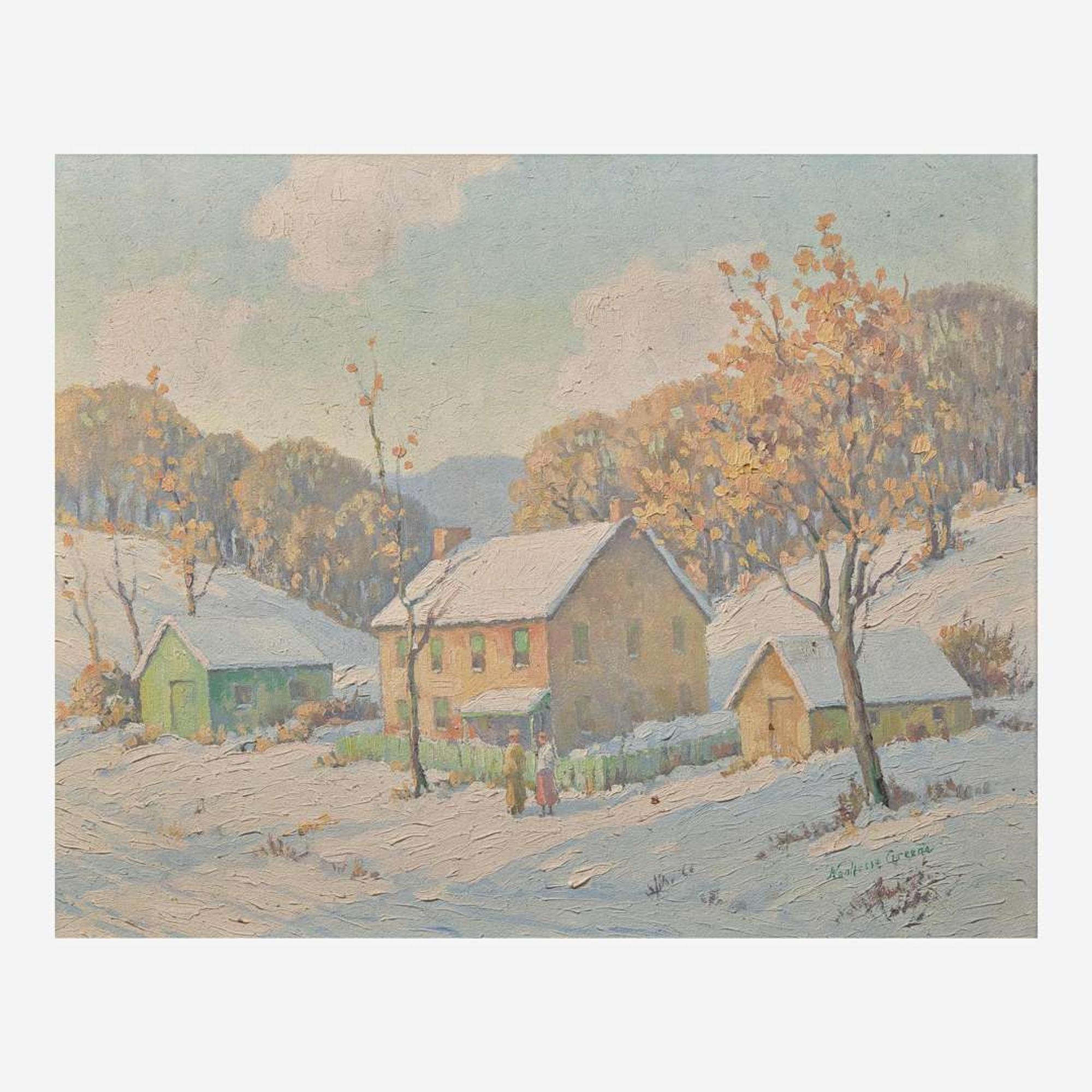 Albert Van Nesse Greene (American, 1887-1971) Snow Scene with Two Figures