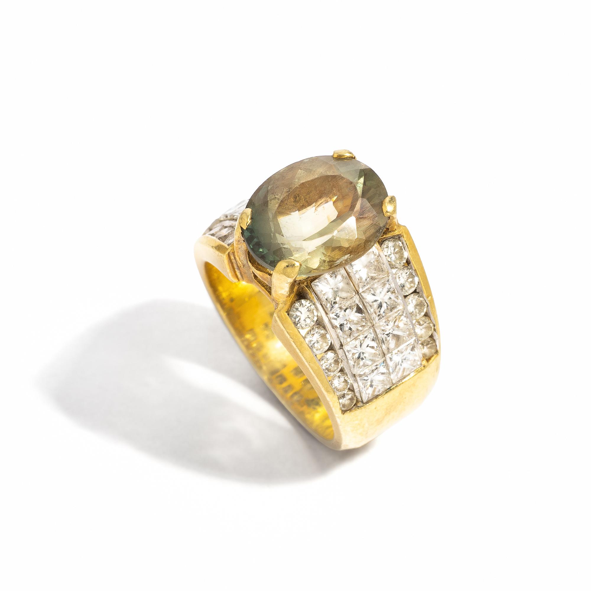 LABRADORITE FELDSPAR AND DIAMOND RING