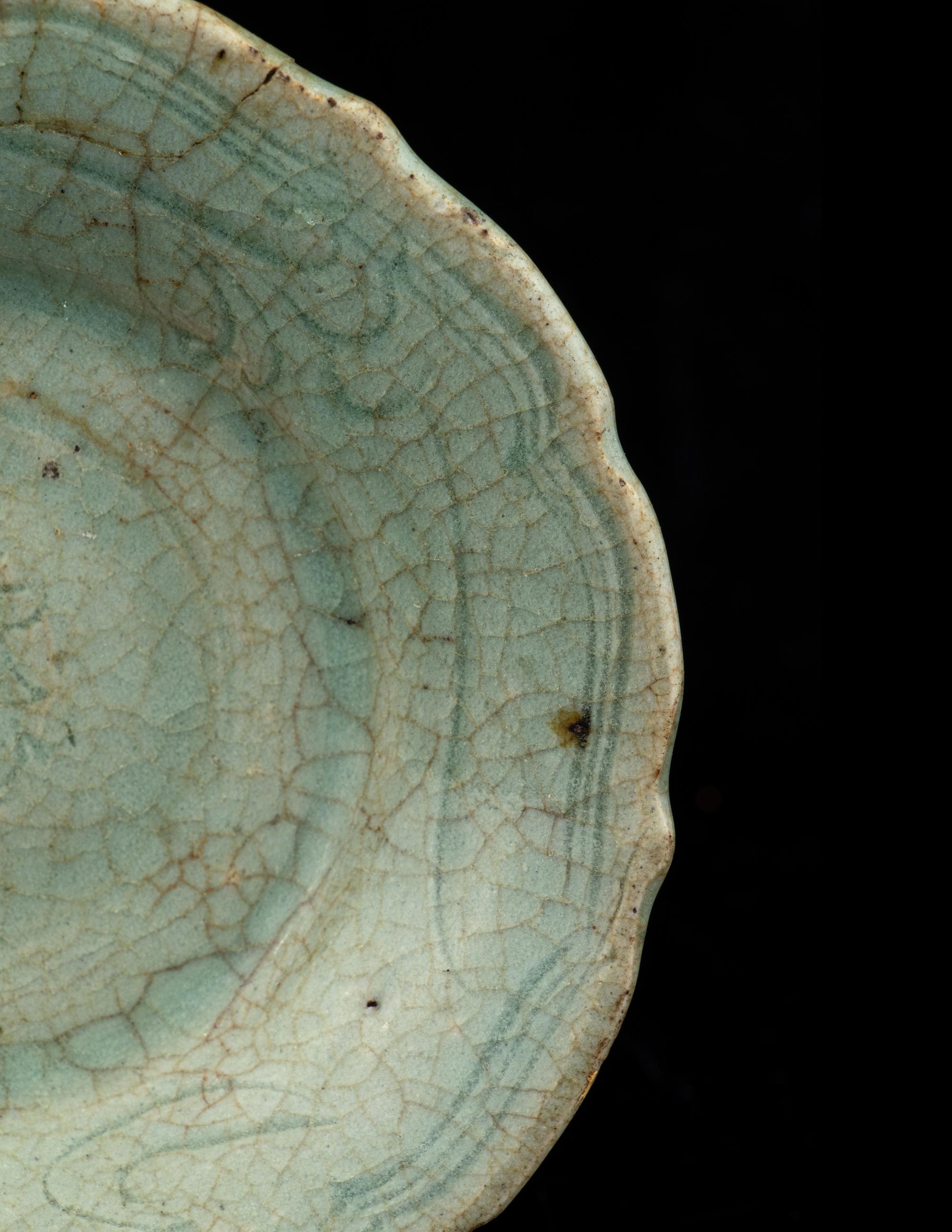 A Crackled Green Glazed Porcelain Floriform Dish