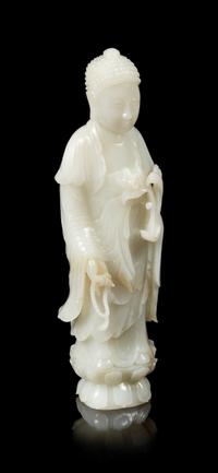 A White Jade Figure of Buddha Height 7 5/8 inches. — LATE 19TH CENTURY