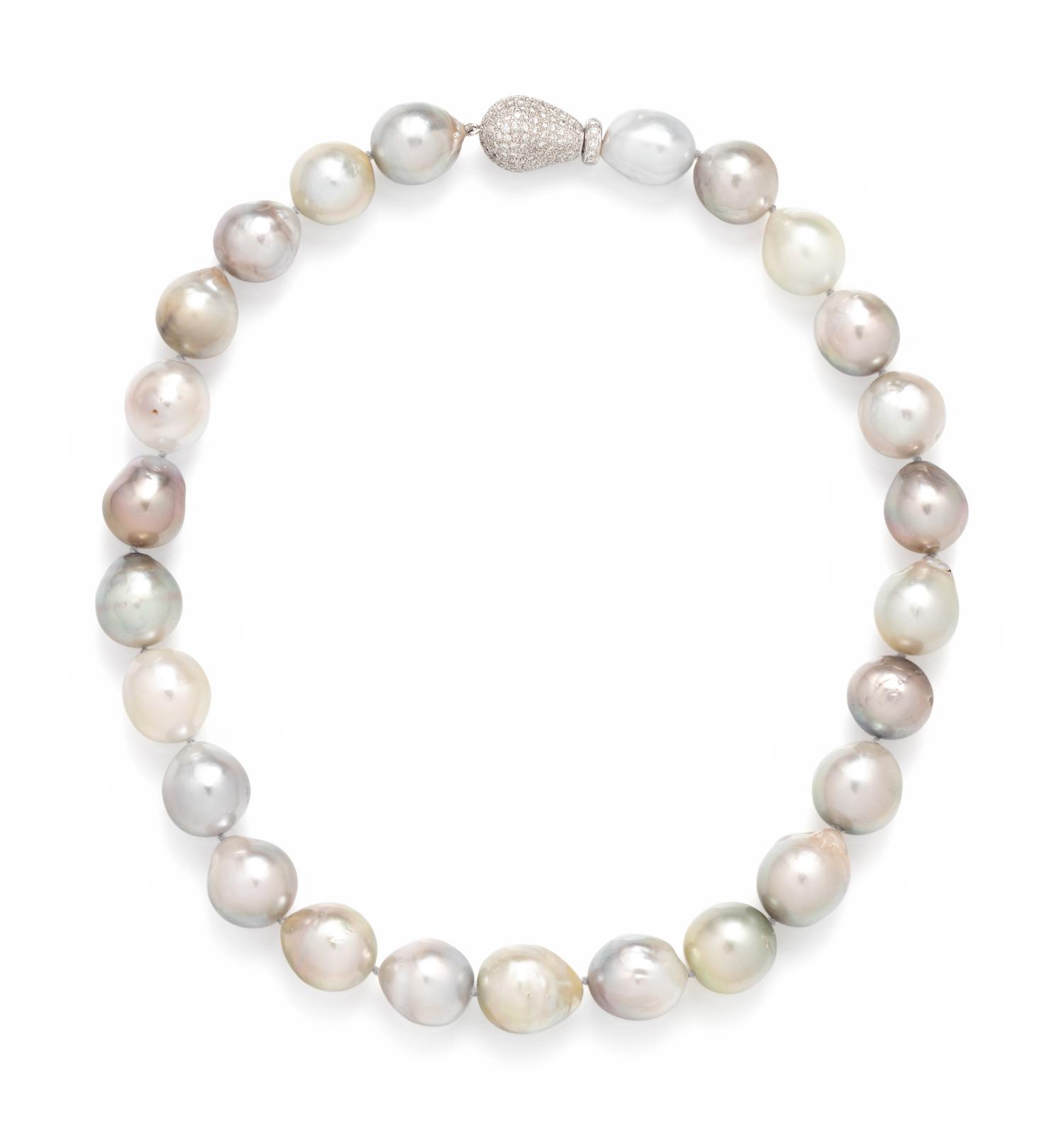 GREY BAROQUE CULTURED PEARL AND DIAMOND NECKLACE