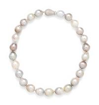 GREY BAROQUE CULTURED PEARL AND DIAMOND NECKLACE