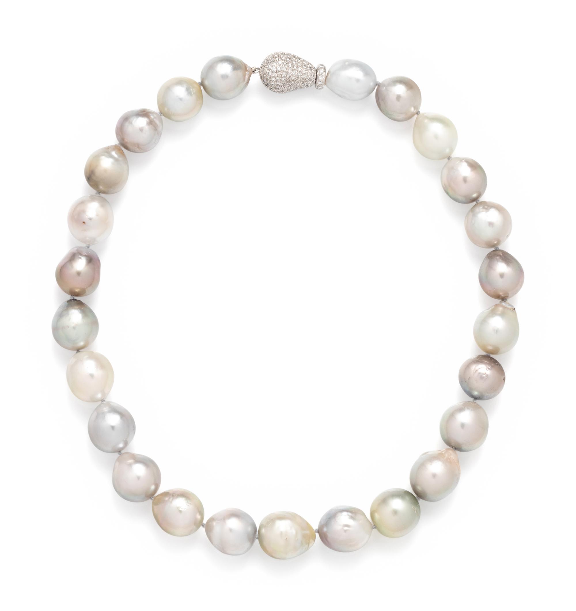 GREY BAROQUE CULTURED PEARL AND DIAMOND NECKLACE