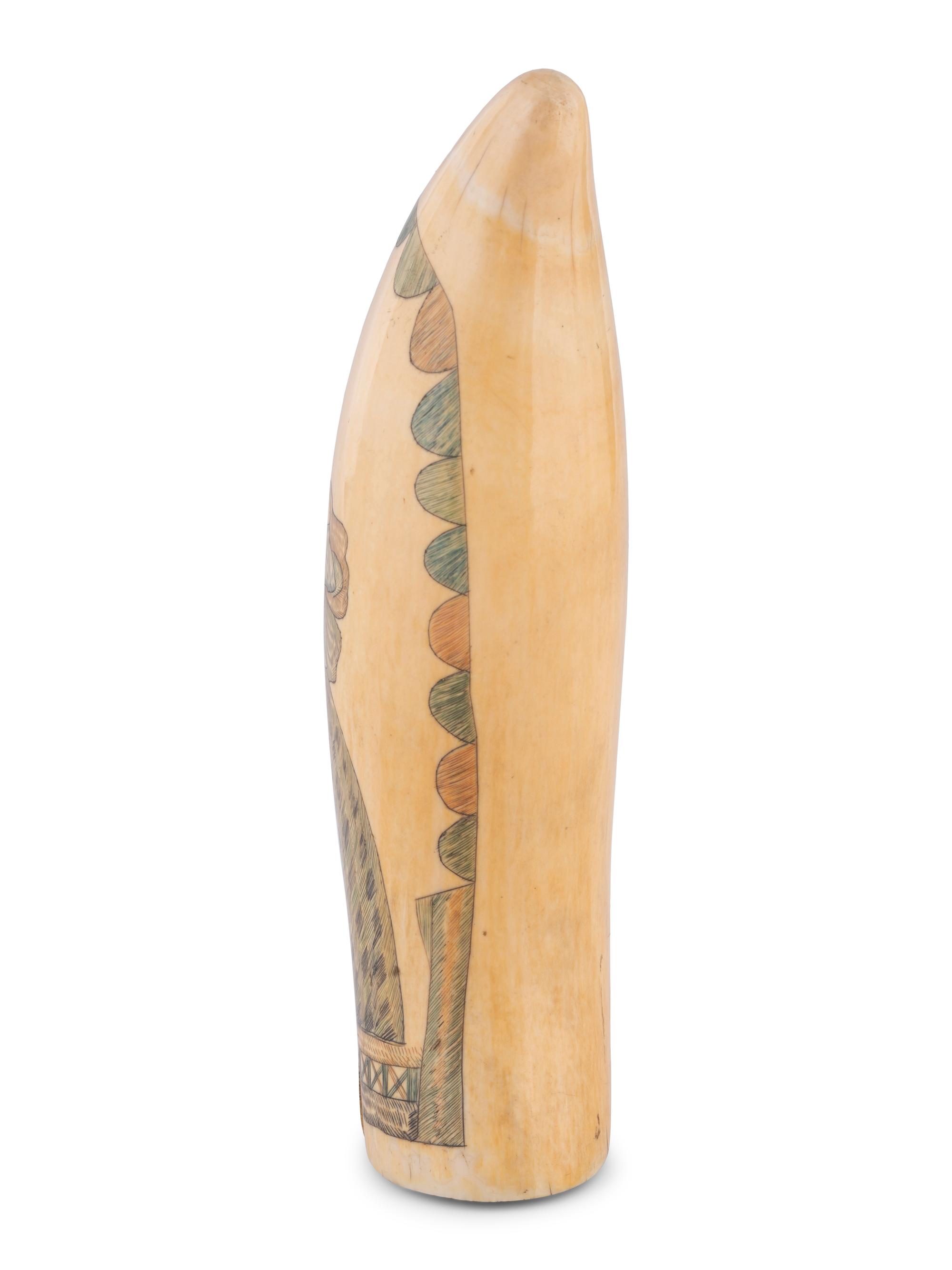 A Scrimshaw Tooth with Polychrome Portrait of a Woman and Dog