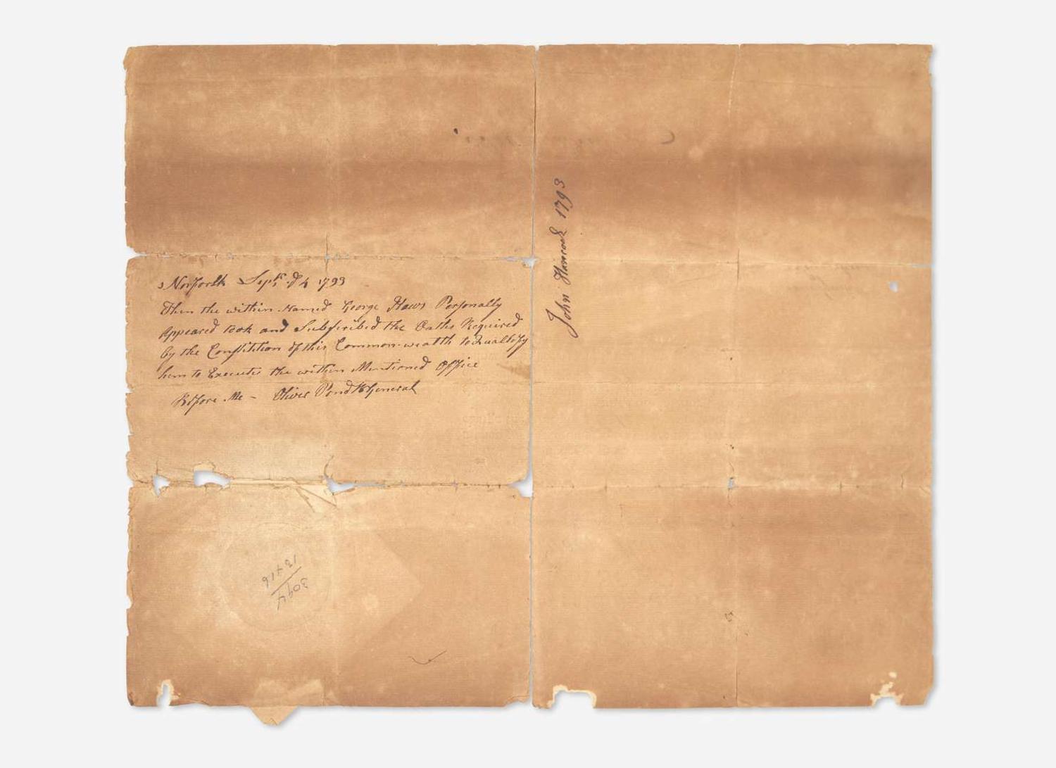 [Americana] Hancock, John: Partially-Printed Document, signed