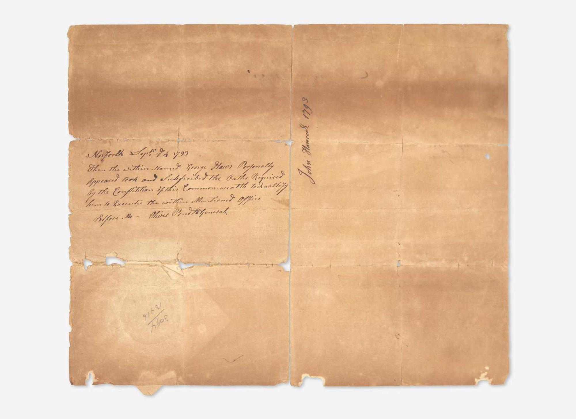 [Americana] Hancock, John: Partially-Printed Document, signed