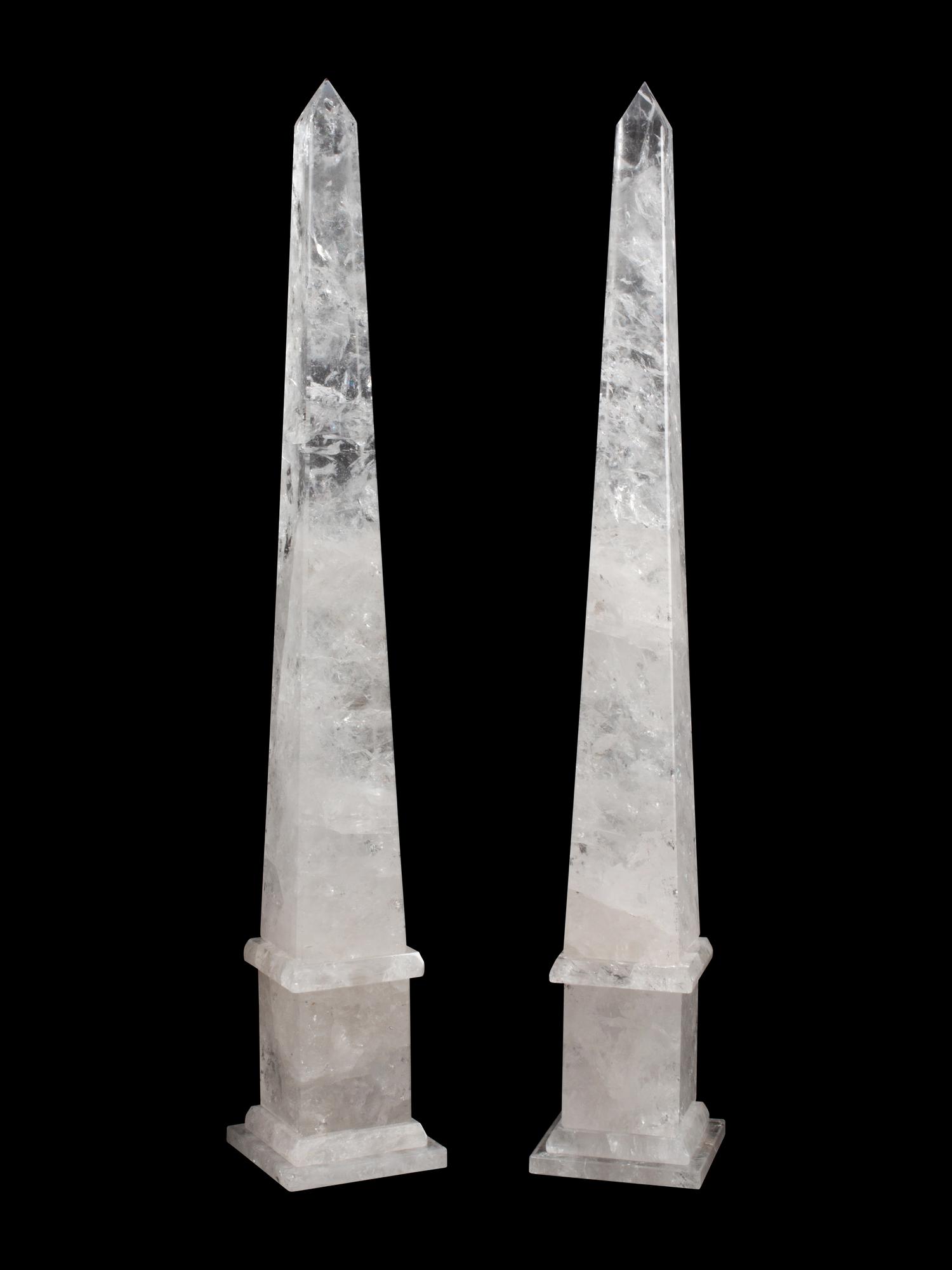 A Pair of Large Rock Crystal Obelisks