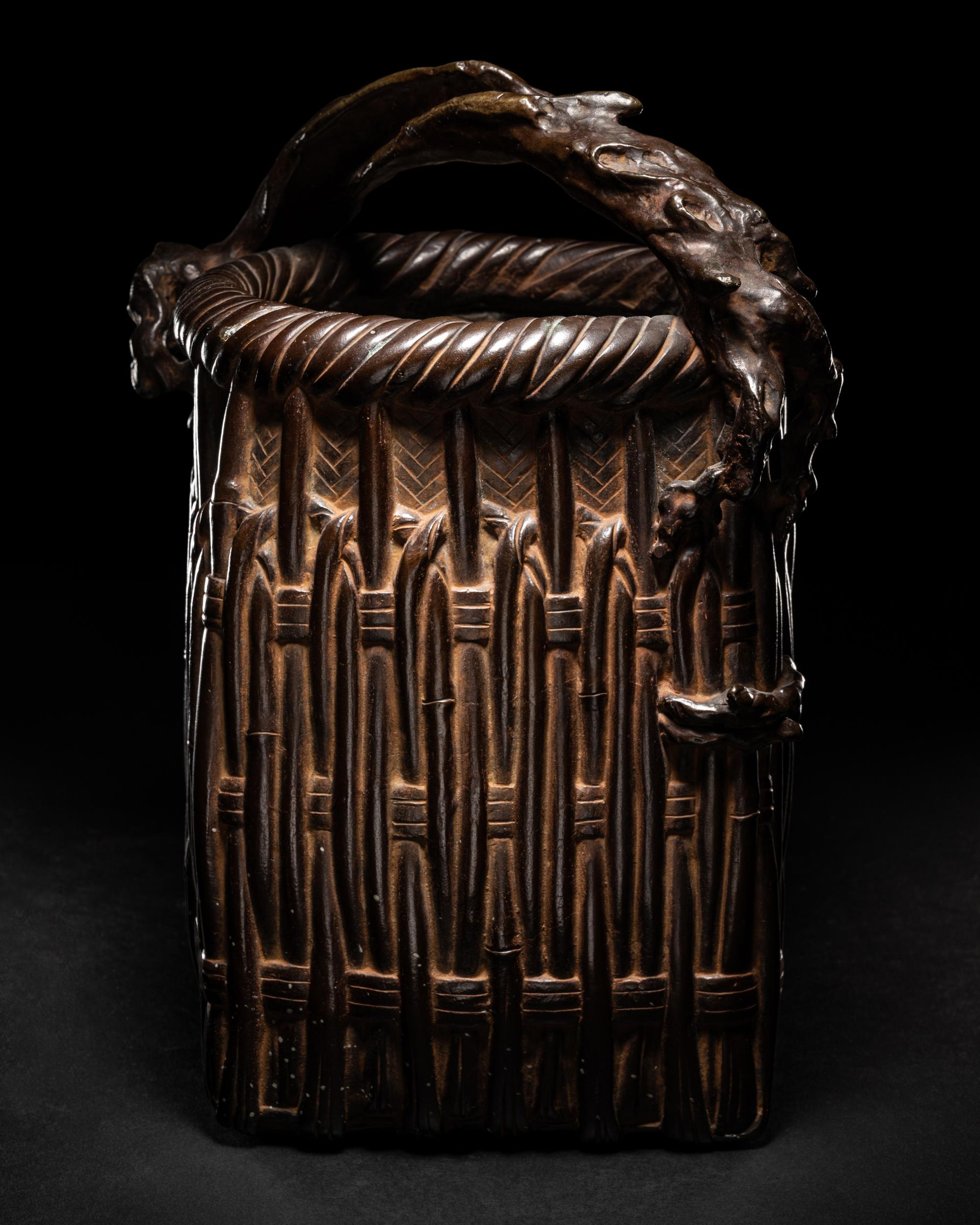 A Japanese Bronze Basket-Form Vase
