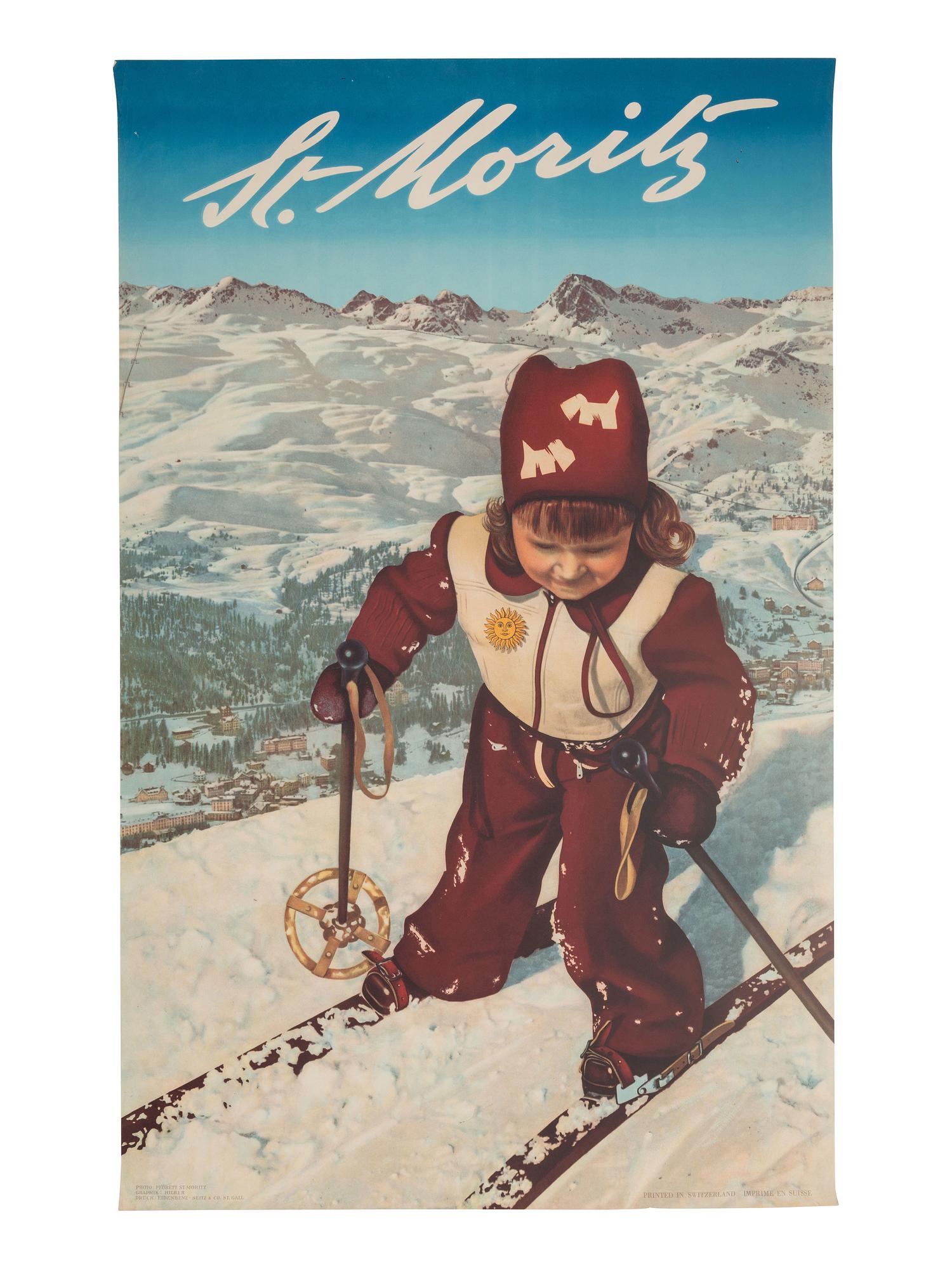[TRAVEL]. 2 posters advertising ski towns in Switzerland, incl. Klewenalp and St. Moritz.