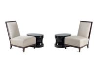 Four Donghia Black-Painted Slipper Chairs and a Pair of Associated Low Tables