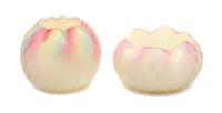 Two Rainbow Mother of Pearl Rose Bowls Height 3 3/8 inches