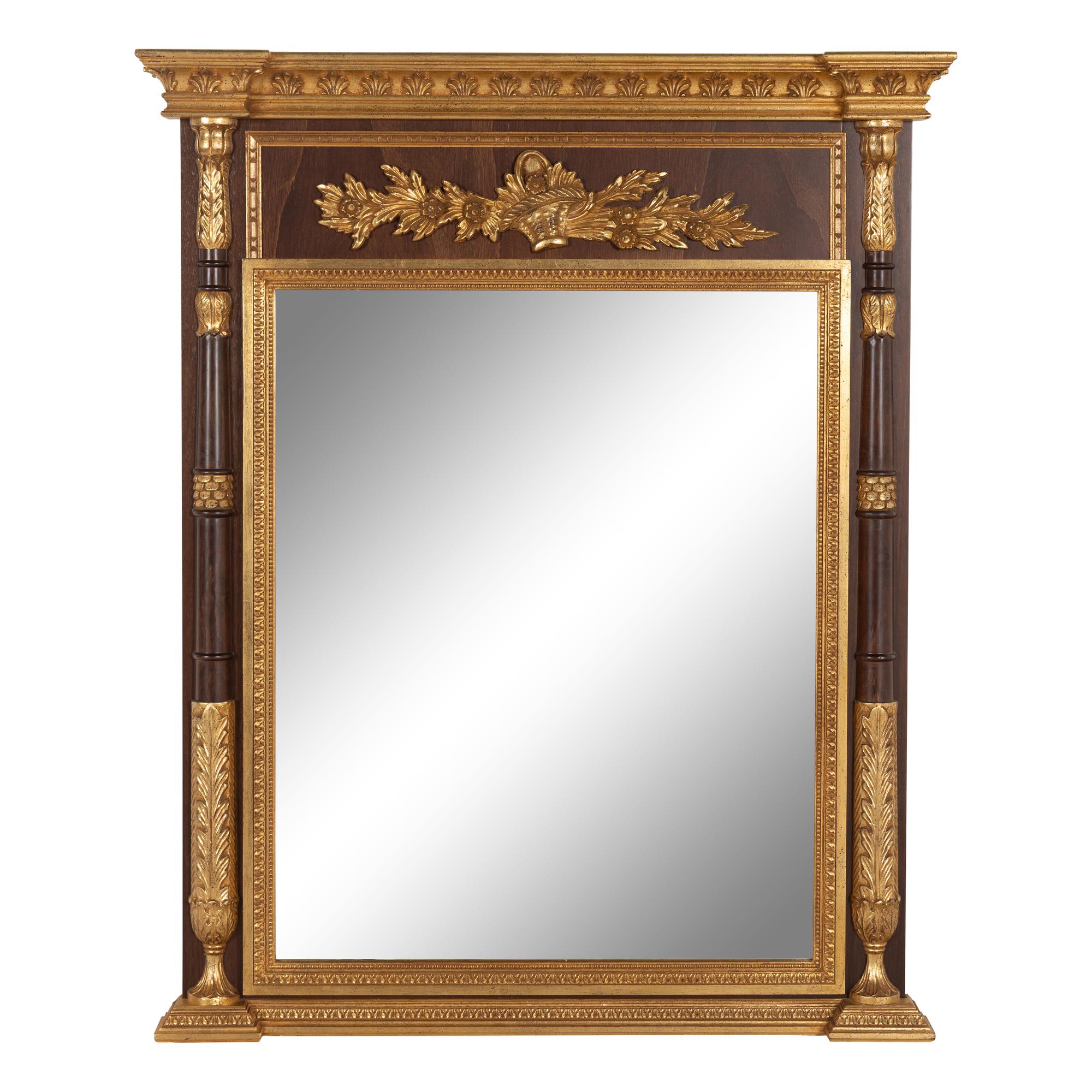 A Neoclassical Style Parcel-Gilt Walnut Mirror