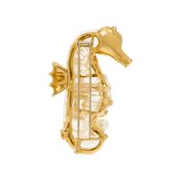 YELLOW GOLD, ROCK CRYSTAL AND CULTURED PEARL SEAHORSE BROOCH