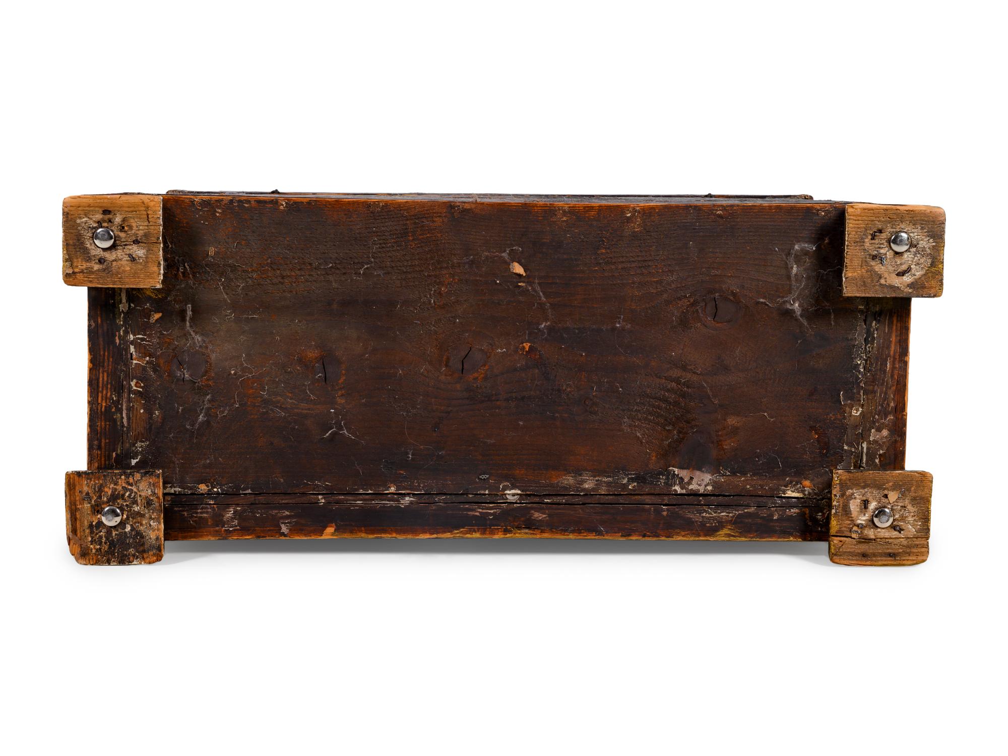 An Italian Gothic Style Painted and Parcel Gilt Trunk