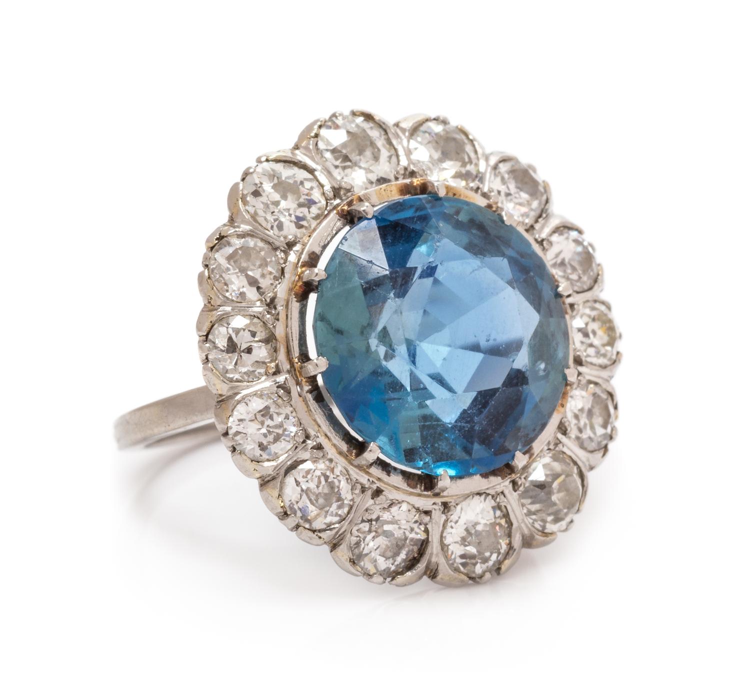 A Platinum, Aquamarine and Diamond Ring, 3.85 dwts.