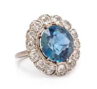 A Platinum, Aquamarine and Diamond Ring, 3.85 dwts.