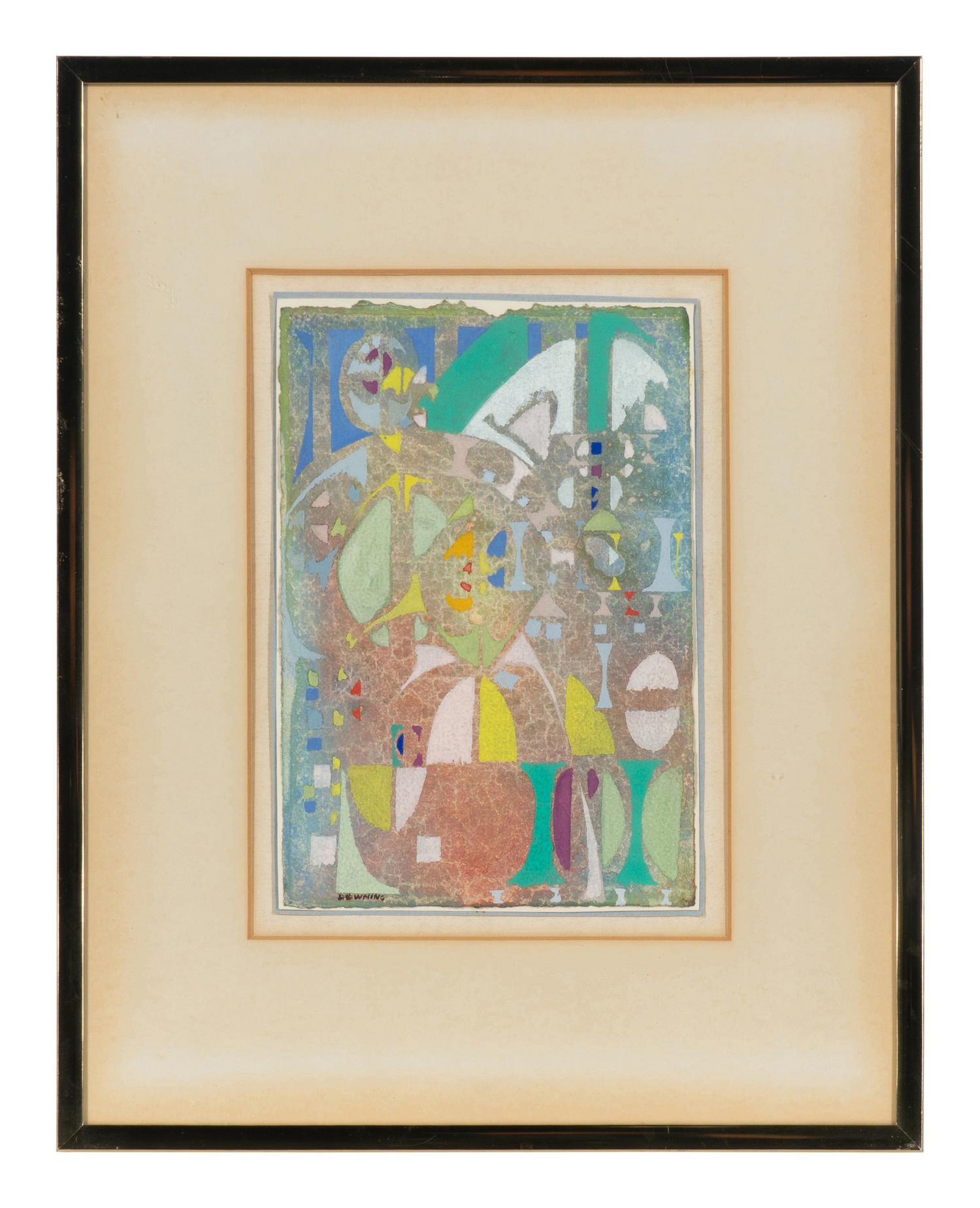 Abstract Composition in Blue and Green; along with Abstract Composition in Red (2 works)