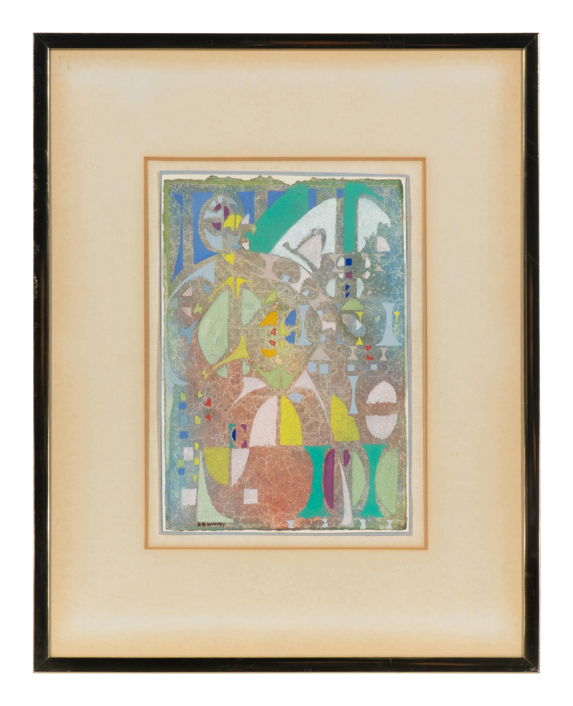 Abstract Composition in Blue and Green; along with Abstract Composition in Red (2 works)