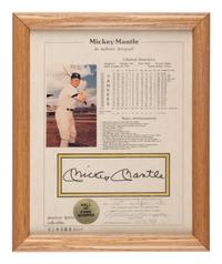 A Mickey Mantle Signed Autograph Career Statistics Display (Beckett Authentication Services Letter),