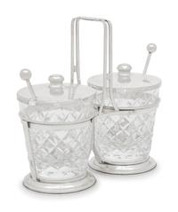 An American Silver and Cut Glass Jam Pot Set