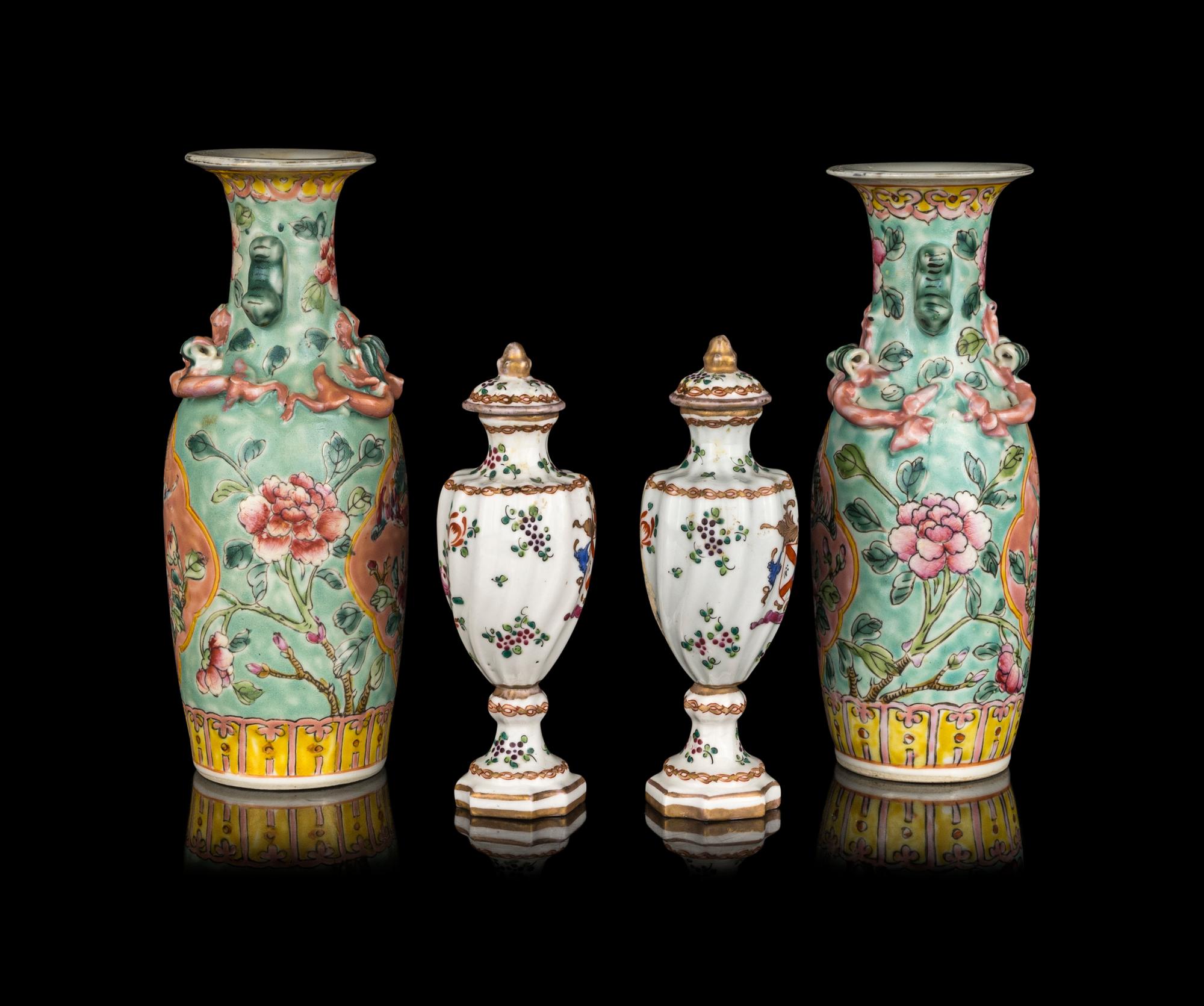Two Pairs of Chinese Export Famille Rose Porcelain Vessels