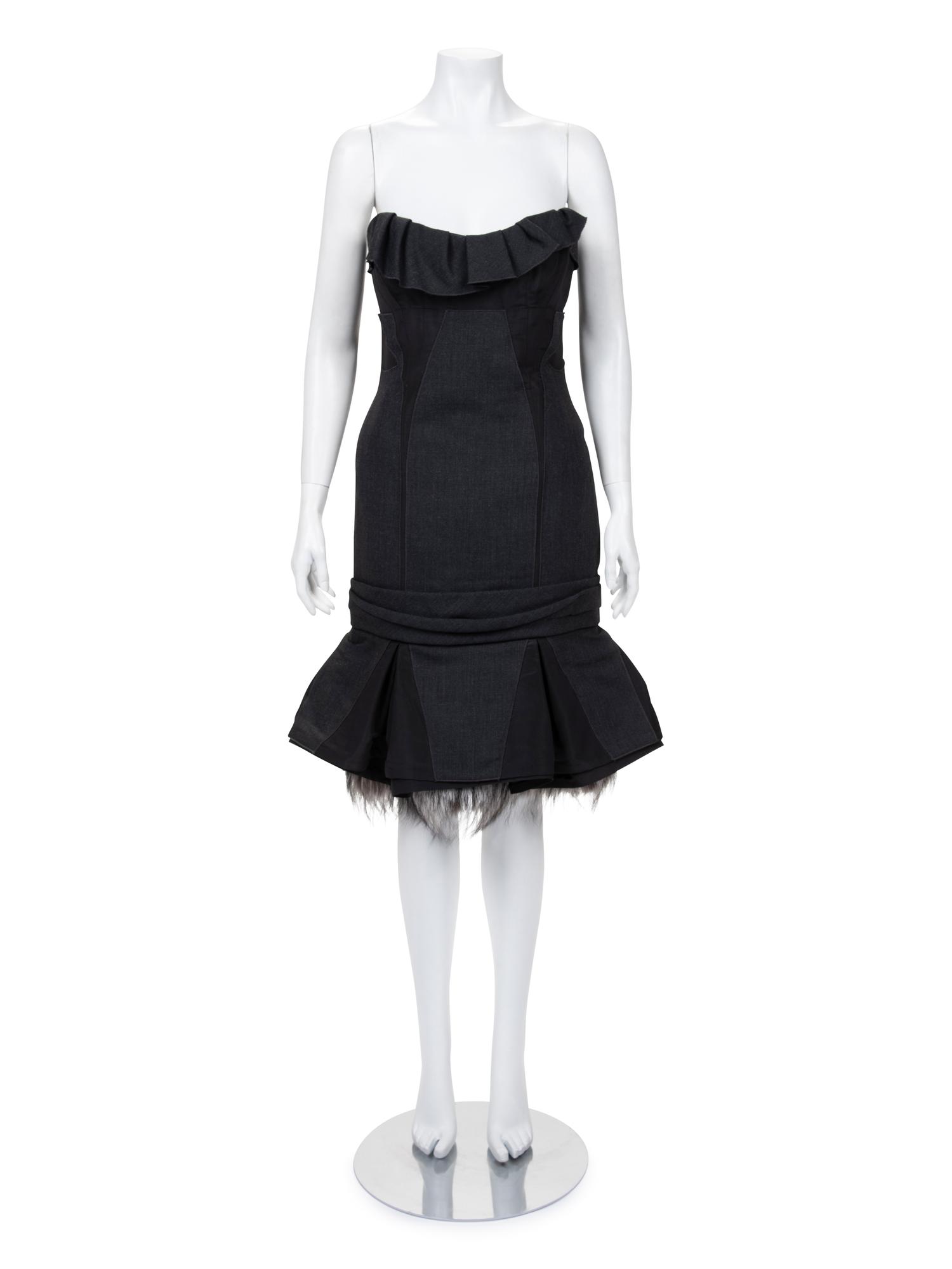J. Mendel Cocktail Dress with Fox Fur Trim, 2000-10s