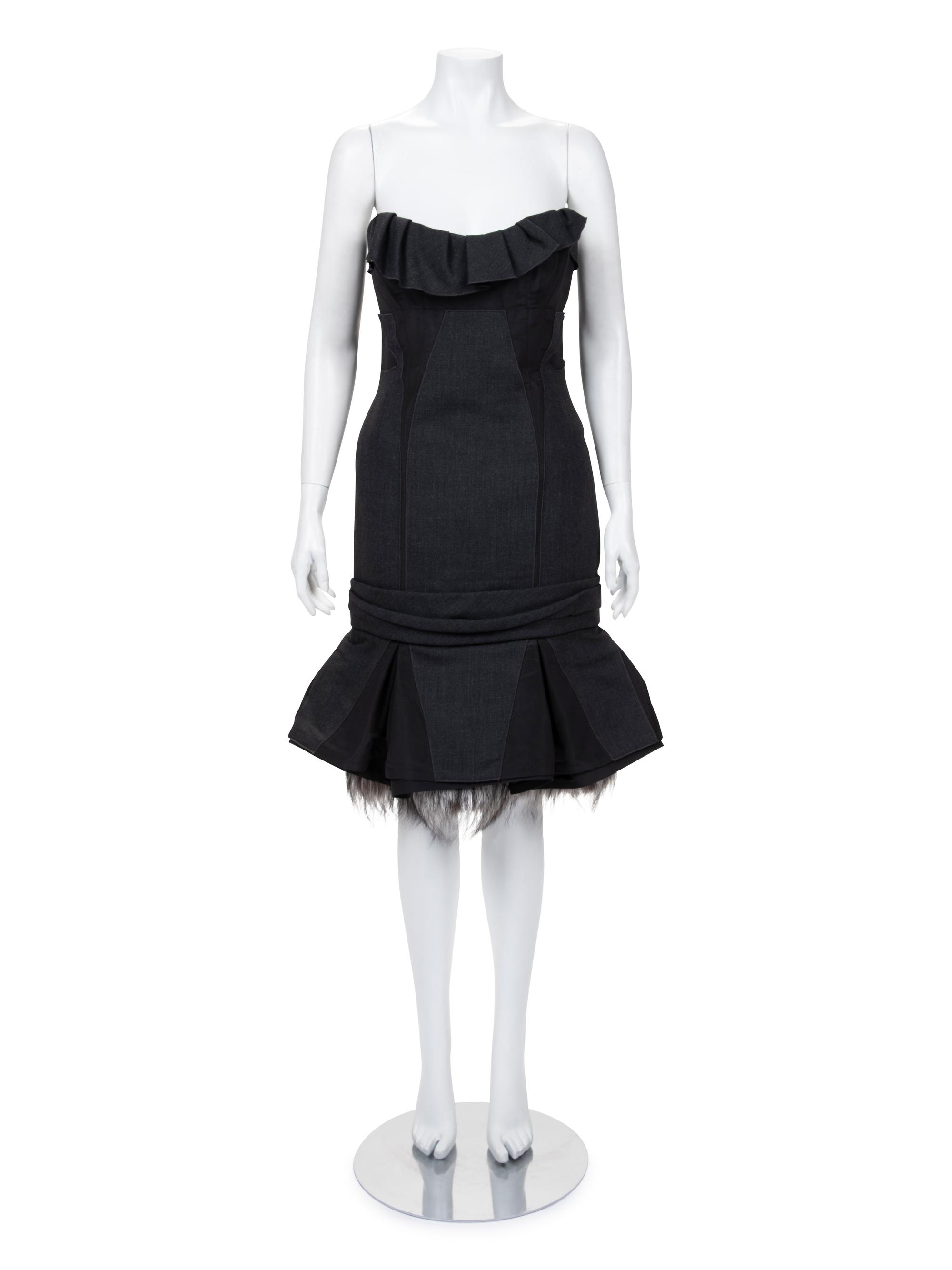 J. Mendel Cocktail Dress with Fox Fur Trim, 2000-10s