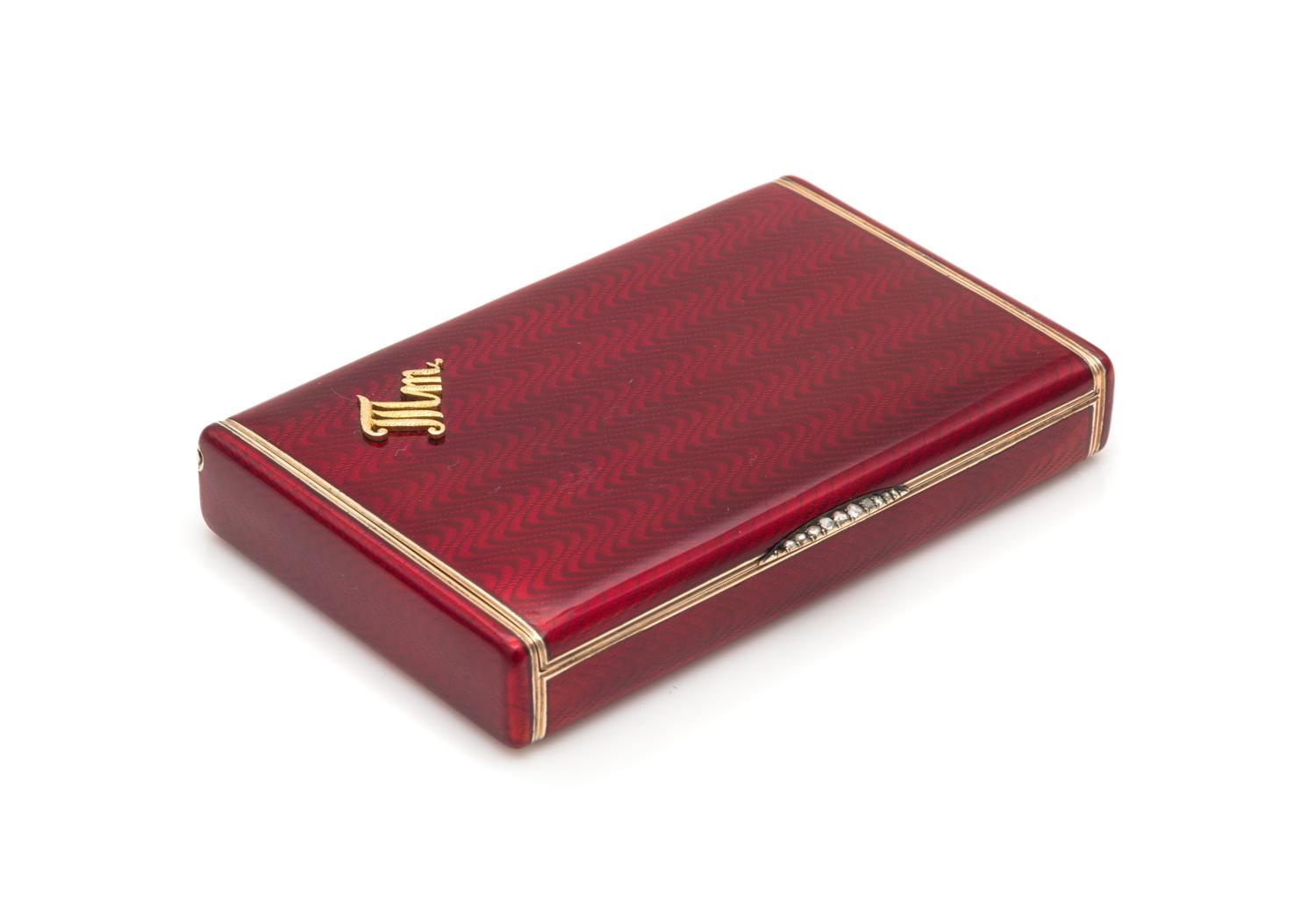 A Russian Silver, Guilloche Enameled and Diamond Inset Cigarette Case, Mark of Ivan Britzin, St. Petersburg, Late 19th/Early 20th Centu