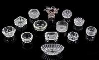 A Group of Thirteen Glass Salts Height of tallest 1 1/2 inches.