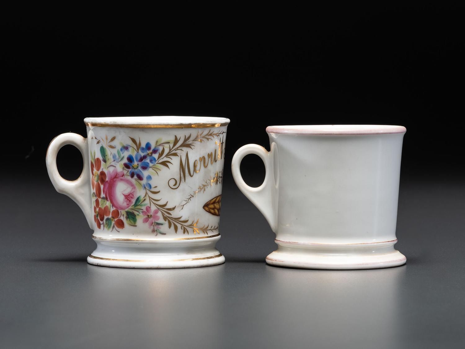 Two Tobacco Related Porcelain Occupational Shaving Mugs