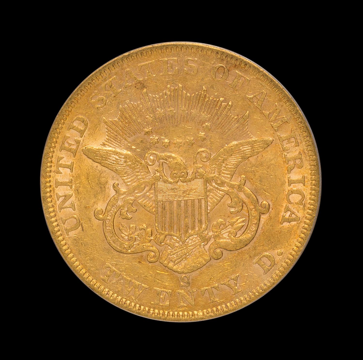 A United States 1862-S Liberty Head $20 Gold Coin