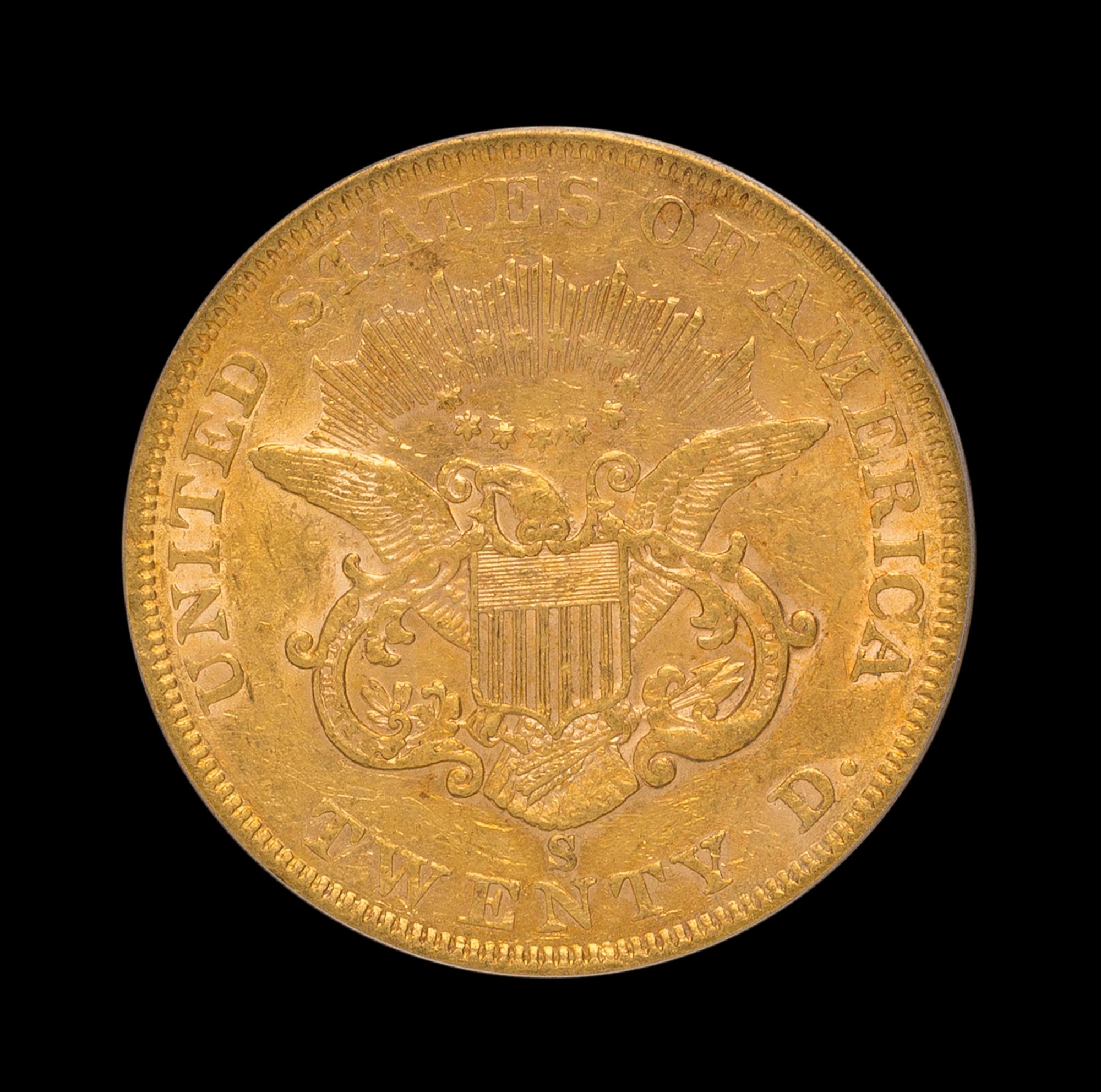 A United States 1862-S Liberty Head $20 Gold Coin