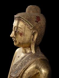 A Large Burmese Gilt Lacquered Figure of Buddha