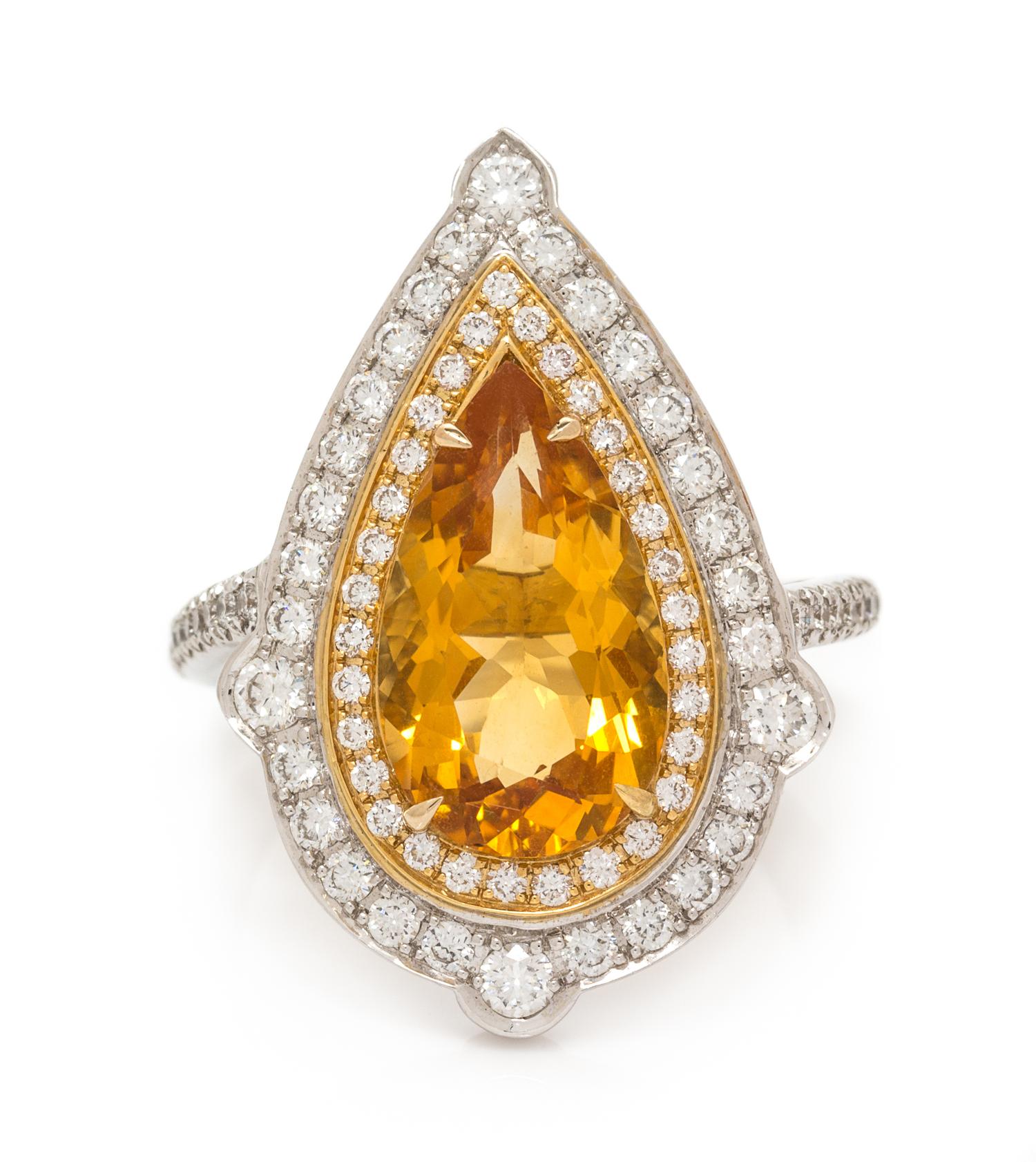 An 18 Karat Bicolor Gold, Citrine and Diamond Ring, 5.00 dwts.