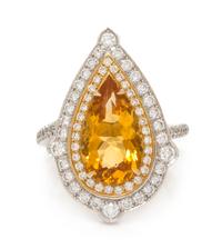 An 18 Karat Bicolor Gold, Citrine and Diamond Ring, 5.00 dwts.