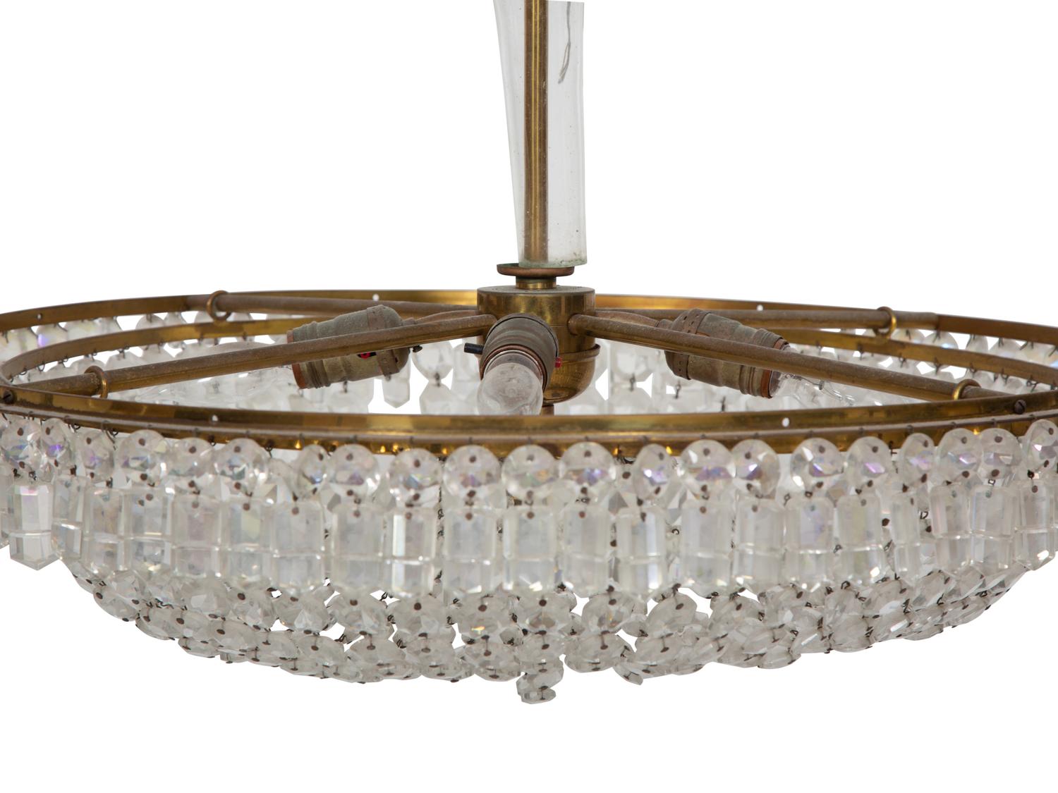 An Empire Style Brass and Glass-Beaded Pendant Chandelier