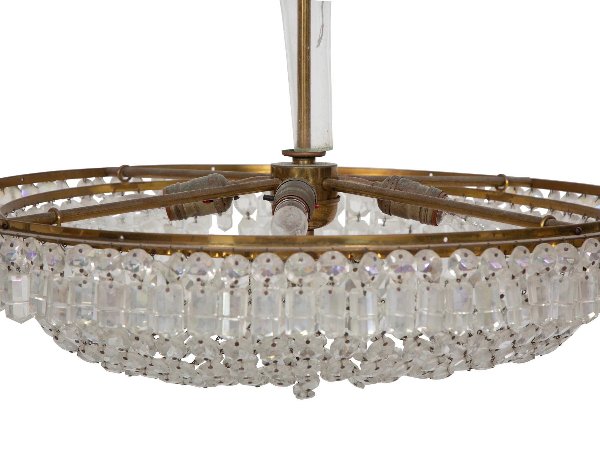 An Empire Style Brass and Glass-Beaded Pendant Chandelier