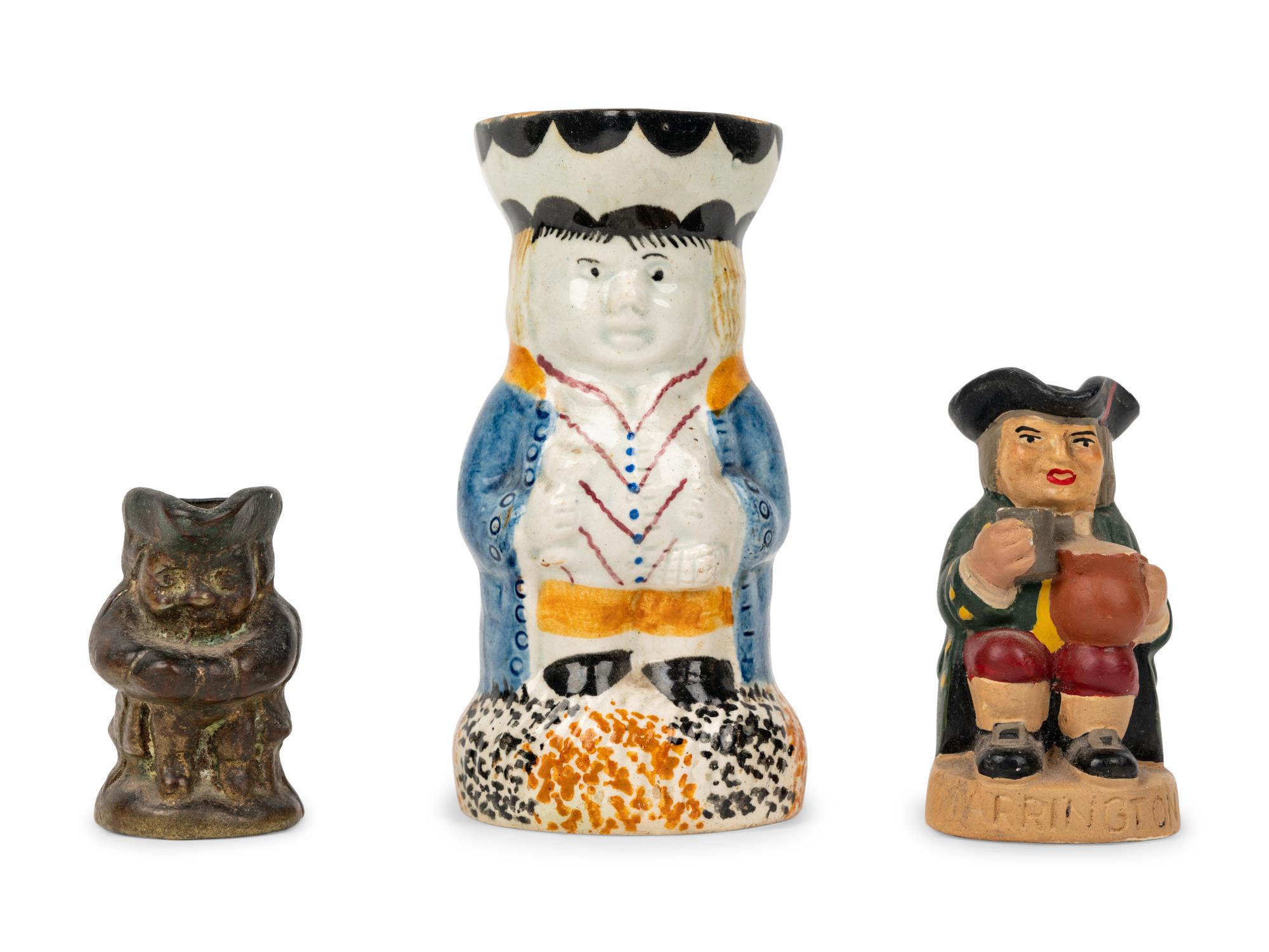 A Miniature Yorkshire Style Toby Jug and Two Miniature Toby Jug-Form Articles