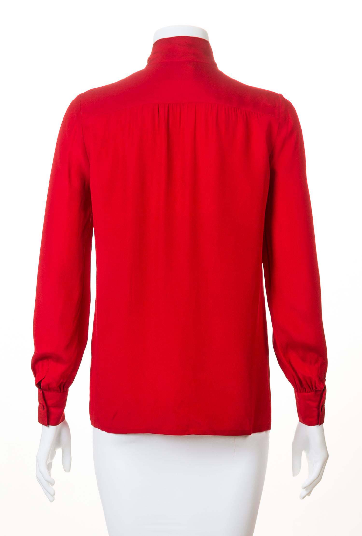 A Chanel Red Silk Blouse, No size.