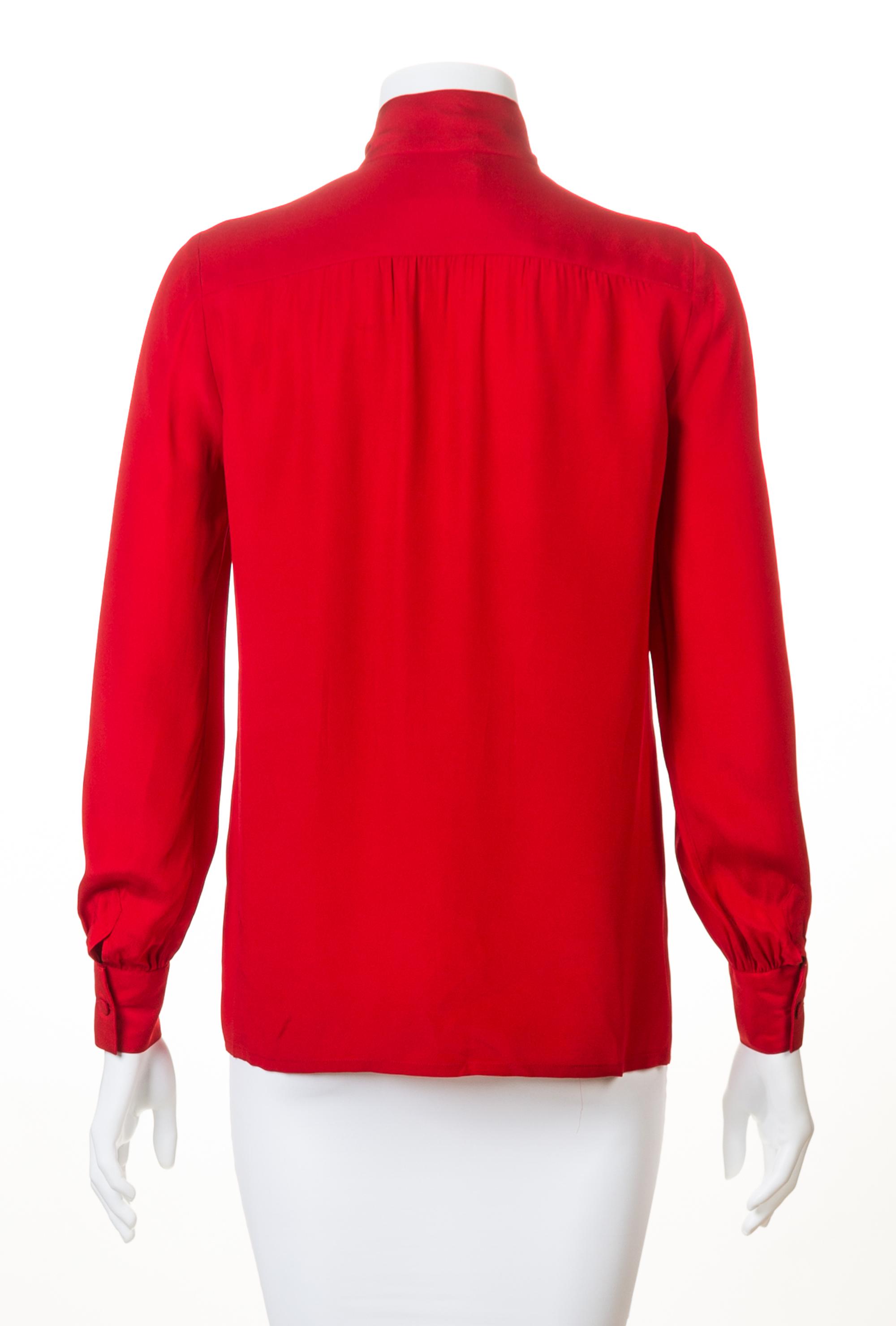 A Chanel Red Silk Blouse, No size.