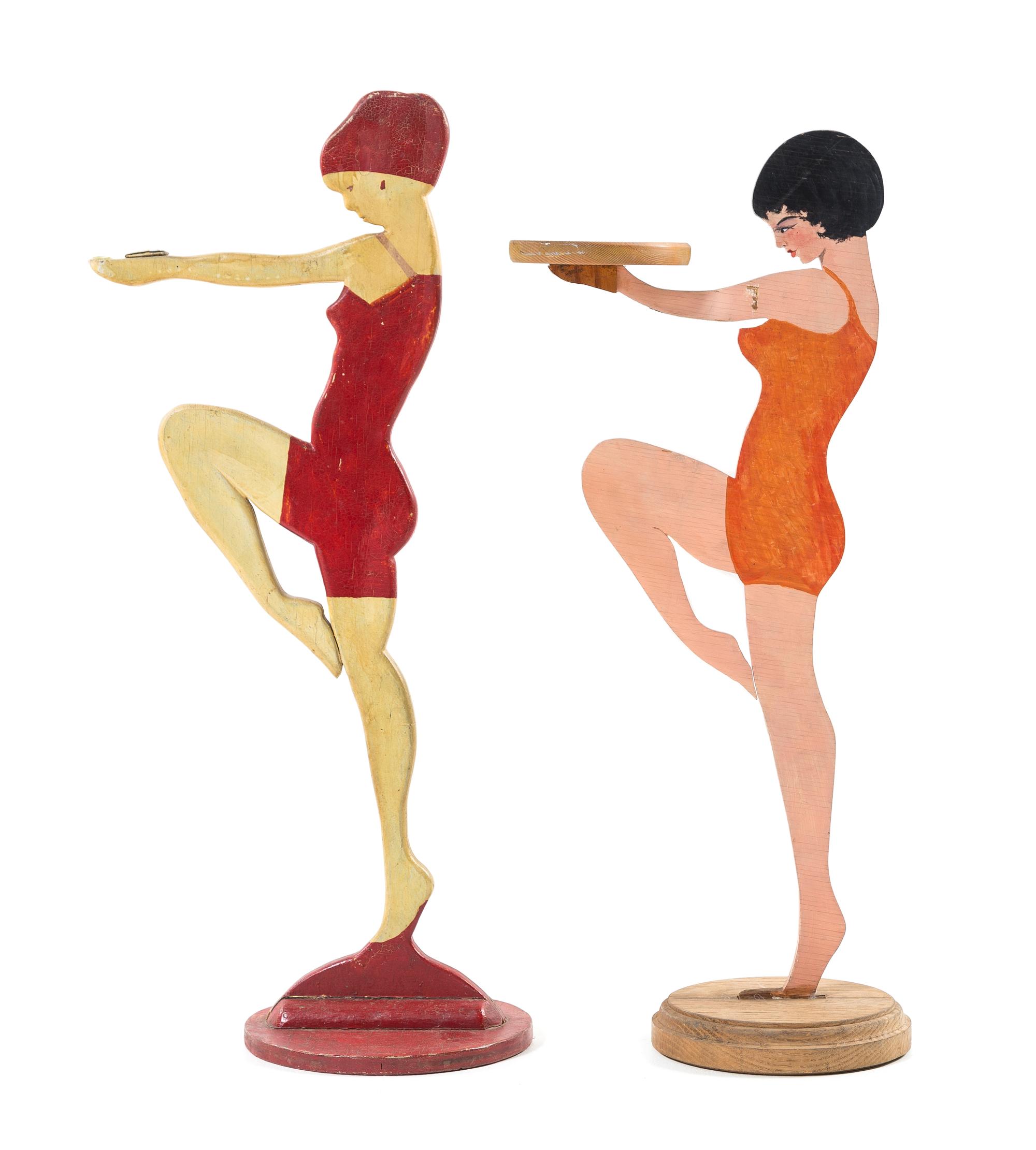 Two Standing "Flapper" Tip Trays Height of tallest 29 1/4 inches. — Mid 20th Century