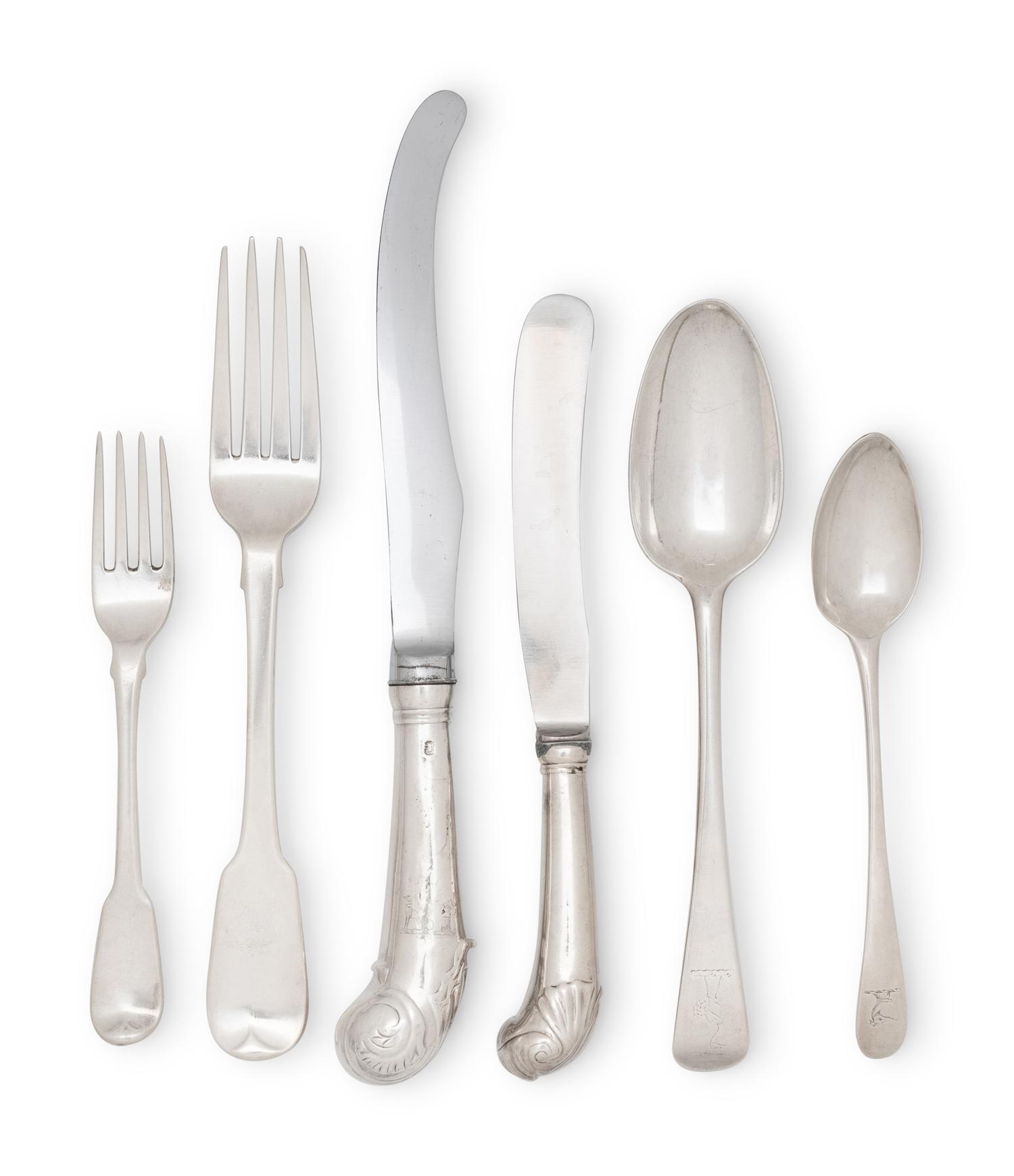 An Assembled George III Silver Flatware Service